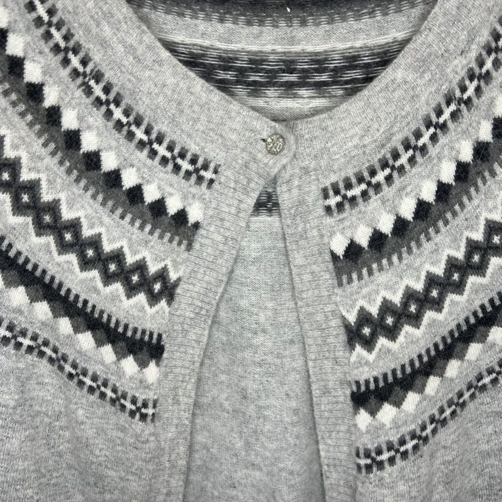 A Giannetti Grey Fair Isle Shoulder One Button Short Sleeve Cardigan Shrug - Picture 2 of 7